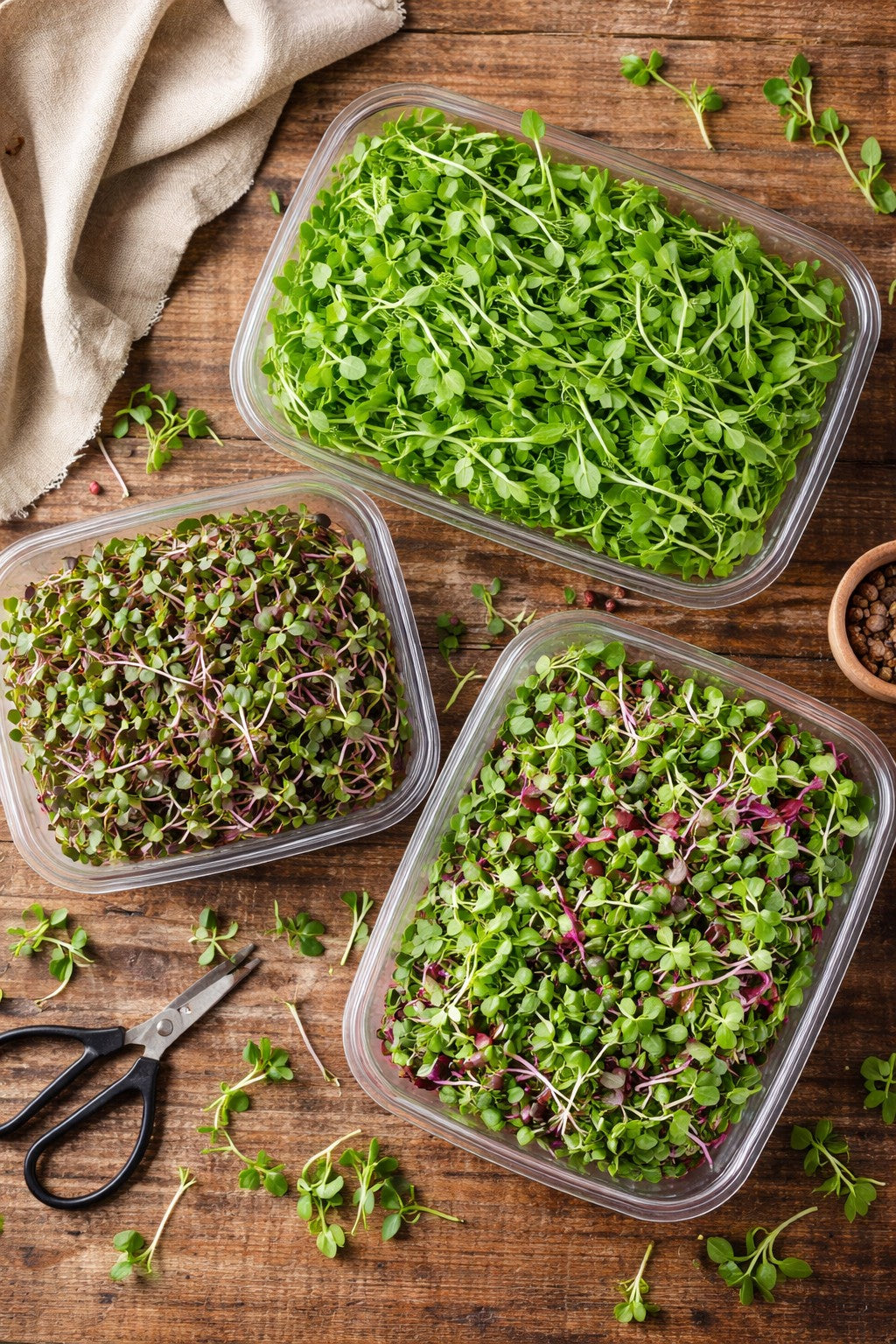 Balanced Bite Trio microgreen subscription featuring pea shoots, zesty mustard, and signature salad mix from Noble Planter.